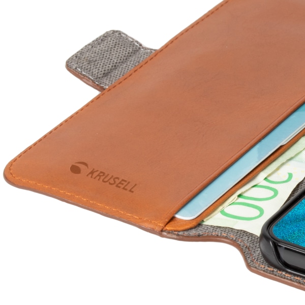 Krusell Leather Phone Wallet Galaxy S22+ Cognac