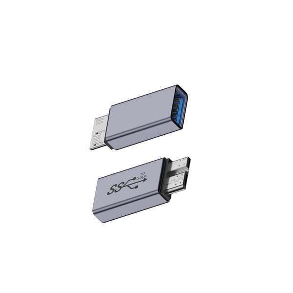 2 kpl USB A naaras - Micro B uros -sovitin - Alumiiniseosmuunnin