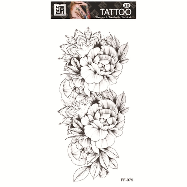 Svart blommig tillfällig tatuering - vattentät och hållbar model 2