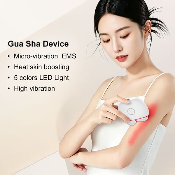 Elektrisk EMS-gua sha-apparat med varmeprobe og farvelys til ansigt og krop White White