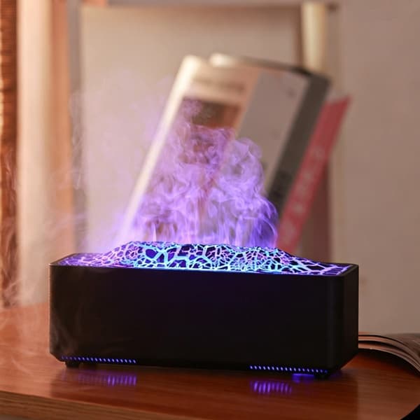 Flamme Aroma Diffuser Luftfugter: Simuleret Vulkan med Æterisk Olie Kompatibilitet Black Black
