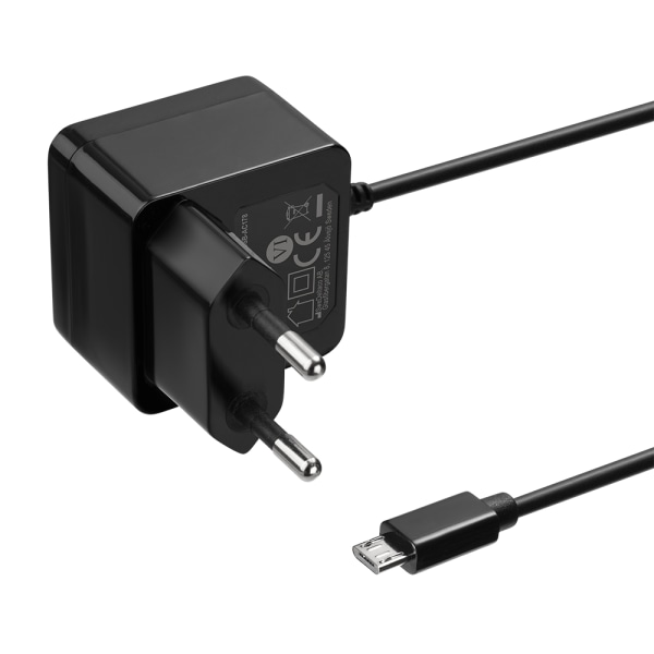 USB wall charger, fixed Micro USB cable, 1 m, black