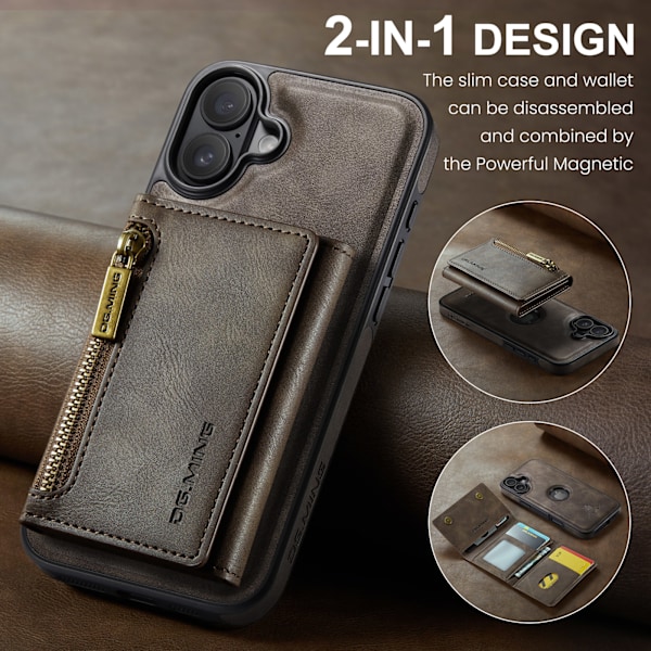 2-i-1 Magnetic Wallet Cover til iPhone 16 Pro - Kaffe