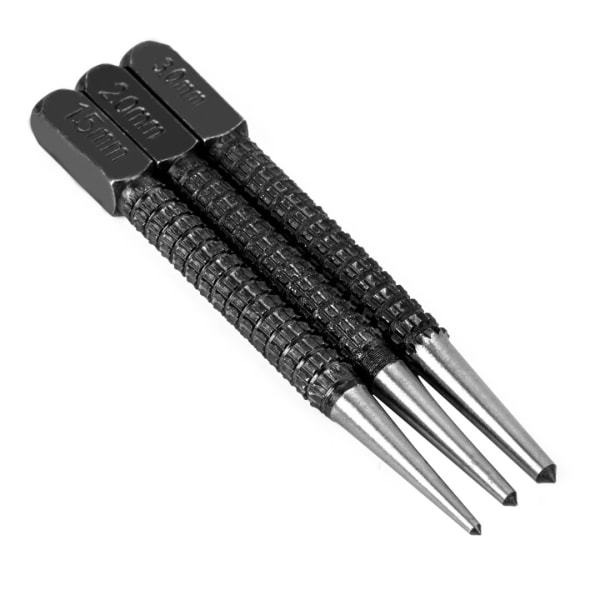 3 stykker Center Pin Punch Skridsikkert Center Pin Punch Sæt Sort