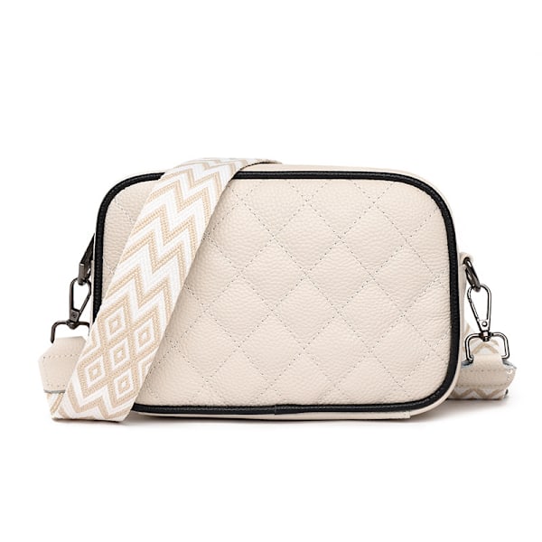 Läder Diamant Kviltad Crossbody Väska med Dragkedjeficka Vit
