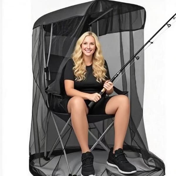 Myggenet til foldestol - Sort polyester pop-up til udendørs fiskeri, camping og rejse, let, foldbar, kun net