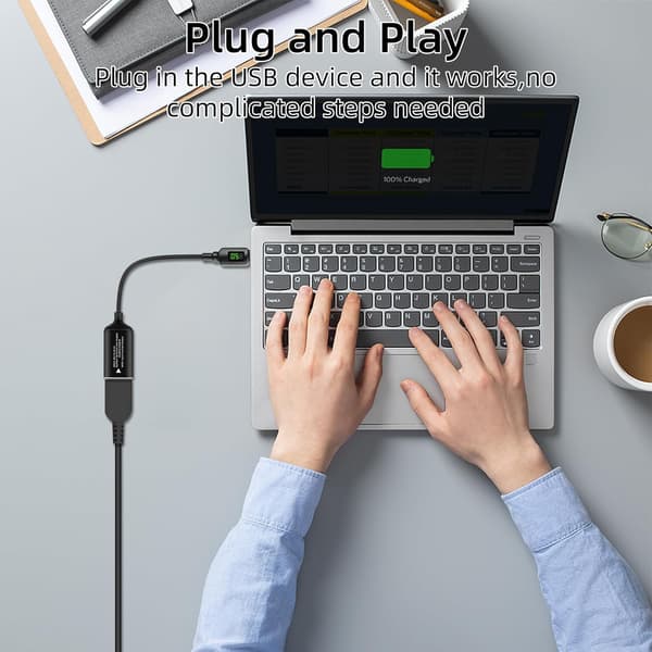 140W DC - USB-C -sovitin: Lenovo neliökärki (naaras) - Type-C (uros) digitaalinäytöllä