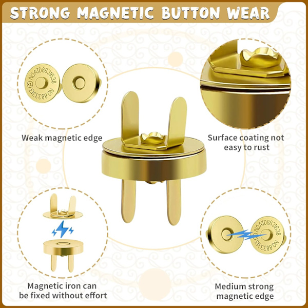 Antikke magnetiske poseknapper i messing, 18 mm (pakke med 10) Guld