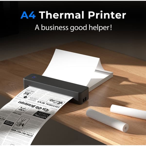 A4 termisk printer med Bluetooth og USB, blækfri udskrivning til dokumenter og etiketter, bærbart ABS-design til hjem og kontor White White