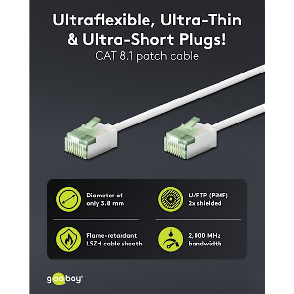 Ultraflexibel patchkabel CAT 8.1, slim, U/FTP, vit