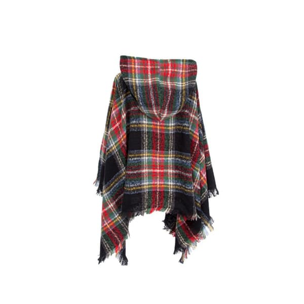 Stilfuld ternet hætteponcho - Alsidig og varm polyester cape Black Black
