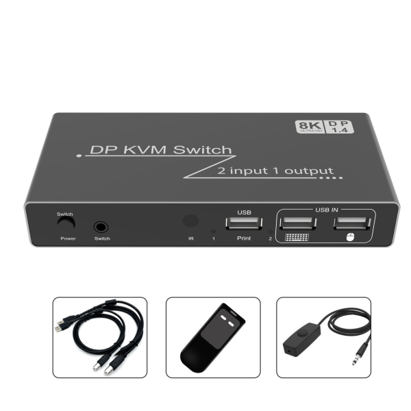 2 i 1 ut DP DisplayPort KVM-switch 8K 60Hz
