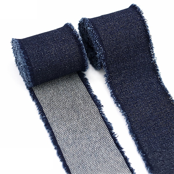 Denim frynsekant med vævet bånd - Mørk Denim, 4 cm bred (1,5 meter)