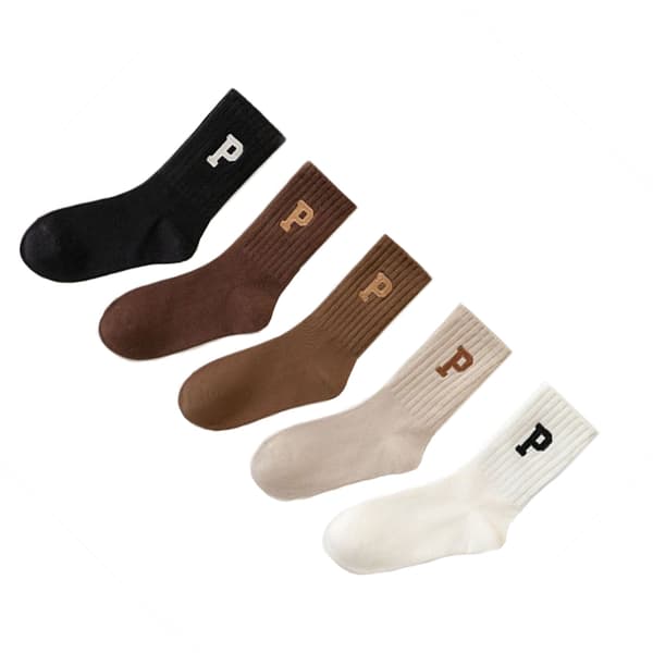 5 par Pack P Letter Mid-Calf Socks