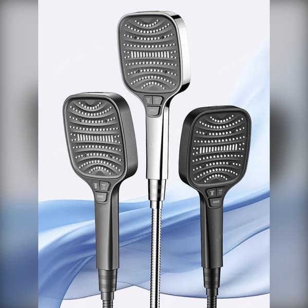 8-Mode High-Pressure Handheld Shower Head with Piano-Key One-Touch Switch, Anti-Clog Silicone Nozzles Grey Grey