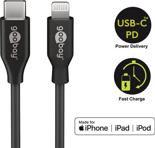 Lightning til USB-C™ opladnings- og synkroniseringskabel, 0,5 m, sort