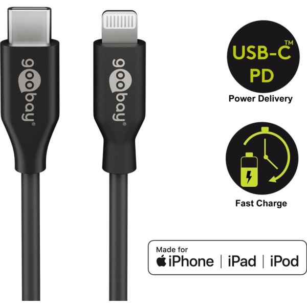 Lightning till USB-C™ laddnings- och synkroniseringskabel, 0,5 m, svart