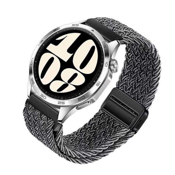 Harmaa ja valkoinen kudottu nylon 20 mm:n ranneke magneettilukolla