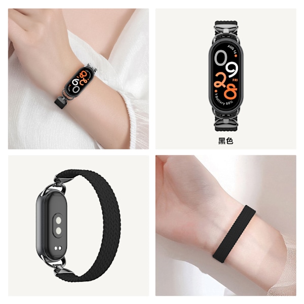 Stilfuldt flettet elastisk nylonarmbånd til Xiaomi 9 Sort