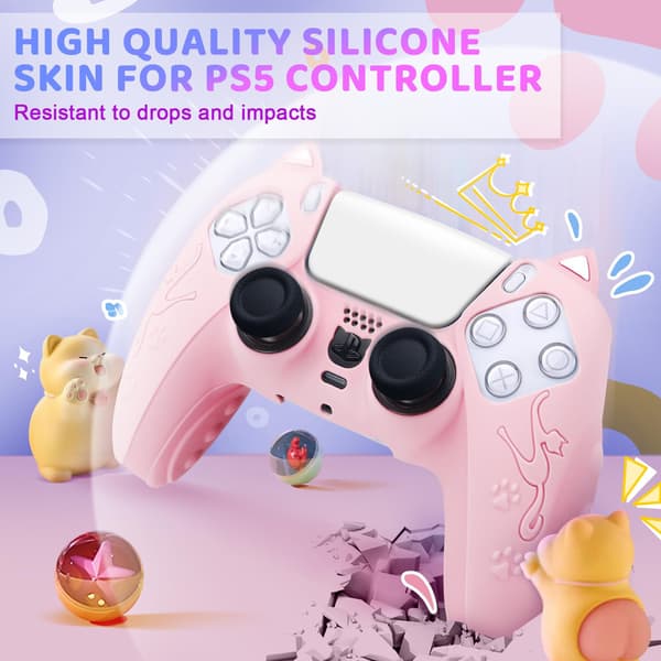 PS5 Silikon Handkontroll Skyddsfodral - Vit Kattdesign för Optimalt Grepp och Skydd av Din Playstation 5 Handkontroll Black Black