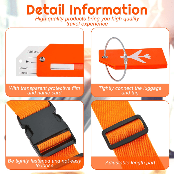 Bagageband med adressetikett Orange 1.8 m