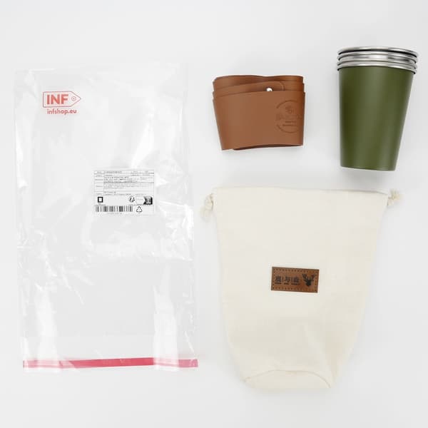 4-Pack Utomhus Camping Portabla Små Vin/Te Koppar - Rostfritt Stål & Läder 350ml 350ml