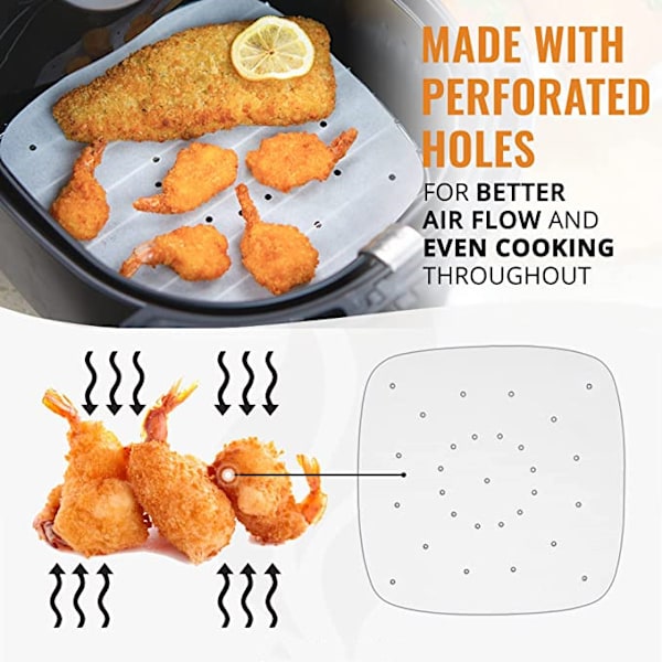 Air Fryer engangspapir firkantet 18 cm 100-pak Hvid