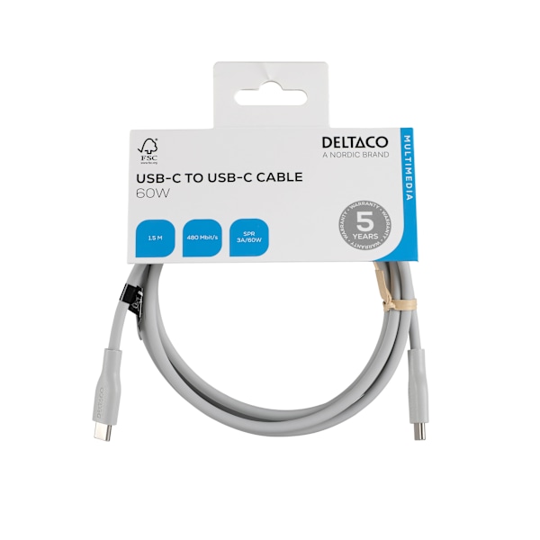 USB-C - C USB2.0 SPR Cable, silicone, 1,5m, Grey