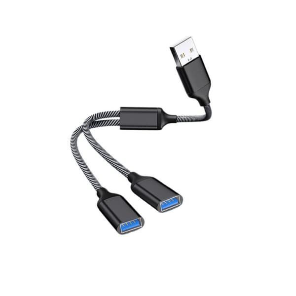 USB till dubbla USB-adapter - Aluminiumlegering 2-portars USB 2.0-hubb för resor och kontor, Plug and Play, kompatibel med Windows Mac Linux Android B Black