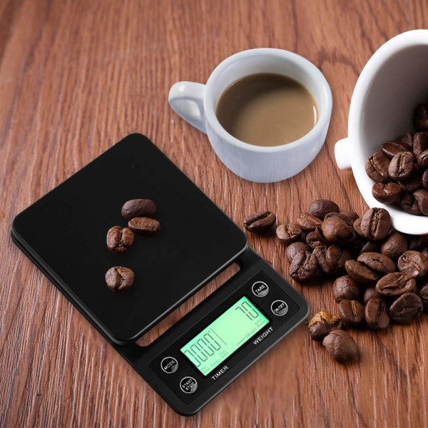 Digital køkkenvægt/kaffevægt 3 kg/0.1g Sort Sort