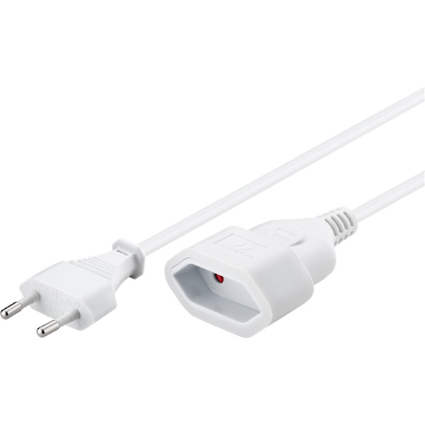 Förlängningskabel Europlug, 5 m, vit
