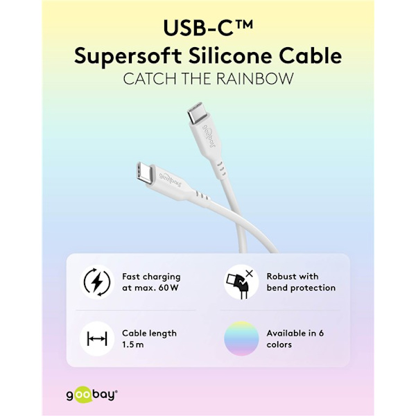 USB-C™-silikonikaapeli, 1,5 m, valkoinen