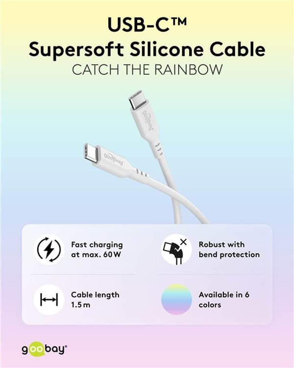 USB-C™-silikonkabel, 1,5 m, vit