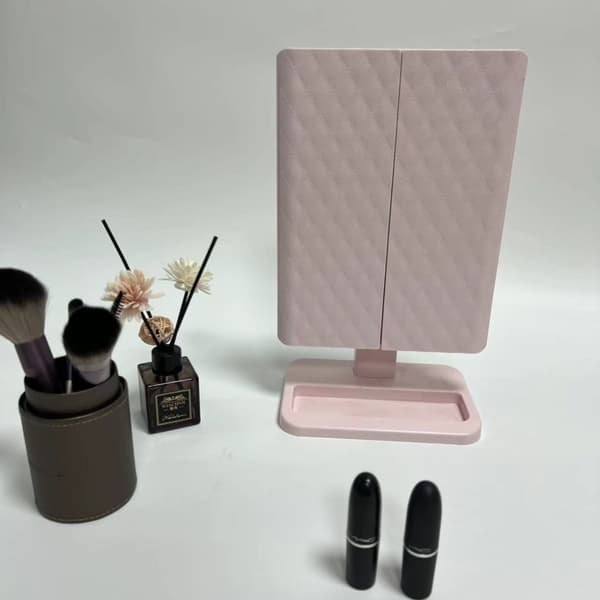 LED Sminkspegel - Läderdesign, USB/Batteridriven, Tri-Fold Sminkbordsspegel Pink Pink