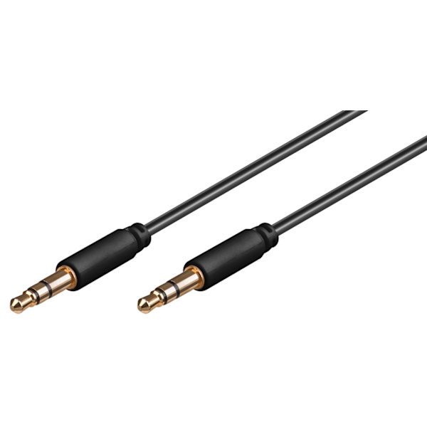 Ljudanslutningskabel AUX, 3,5 mm stereo 3-stift, smal, CU