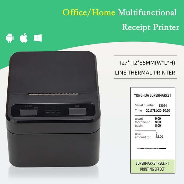 58mm USB+Bluetooth Termisk Kvitteringsprinter - Hurtig, Bærbar POS-printer til Android, iOS & Windows Black Black