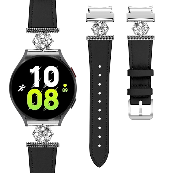 Klockarmband i äkta läder för Samsung Watch 4/5/6/7 Svart