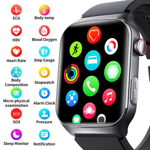 Smartwatch med Bluetooth-samtal och hälsomonitorering kompatibelt med iOS och Android, Bluetooth 5.3, PU-läderrem Black Black