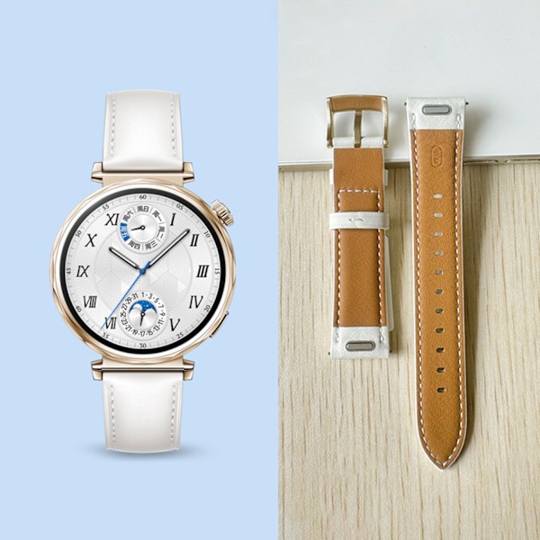 INF Klockarmband i Läder för Huawei Watch GT5 - 18MM Vit + guld