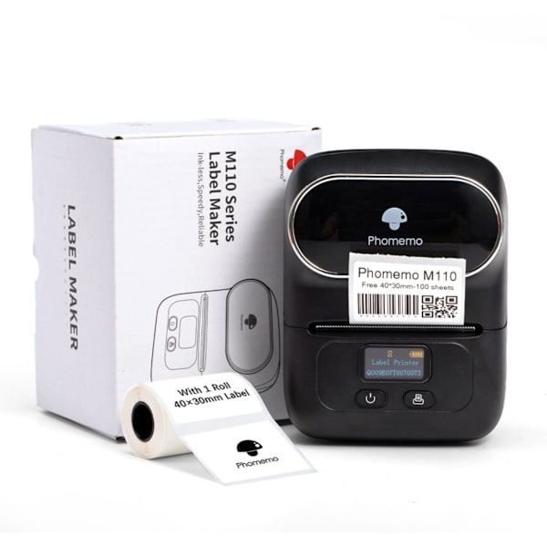 Bluetooth termisk etiketprinter til stregkode, pris og smykkemærkater — 203dpi 20-50mm 1200mAh kompatibel med iOS Android Windows Mac Linux Black Black