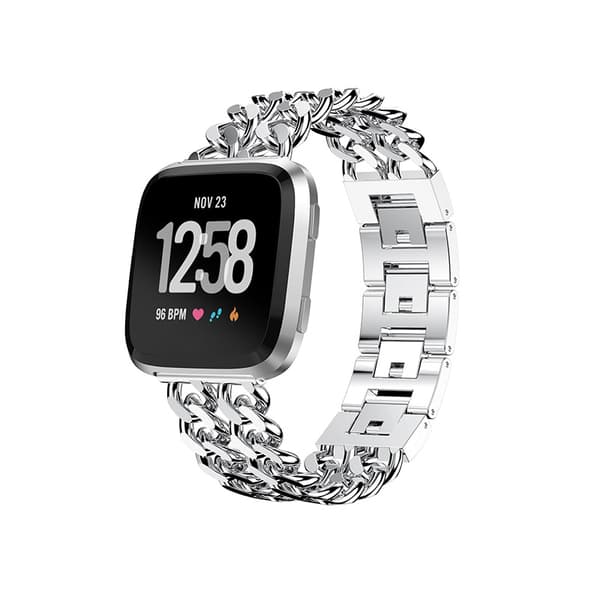 Alloy Dubbelradig Denimkedjerem för Fitbit Versa-serien Silver Fitbit Versa 3 Silver