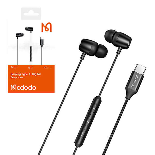 Mcdodo HP-1050 in-ear, trådbundna hörlurar, USB-C (svart)