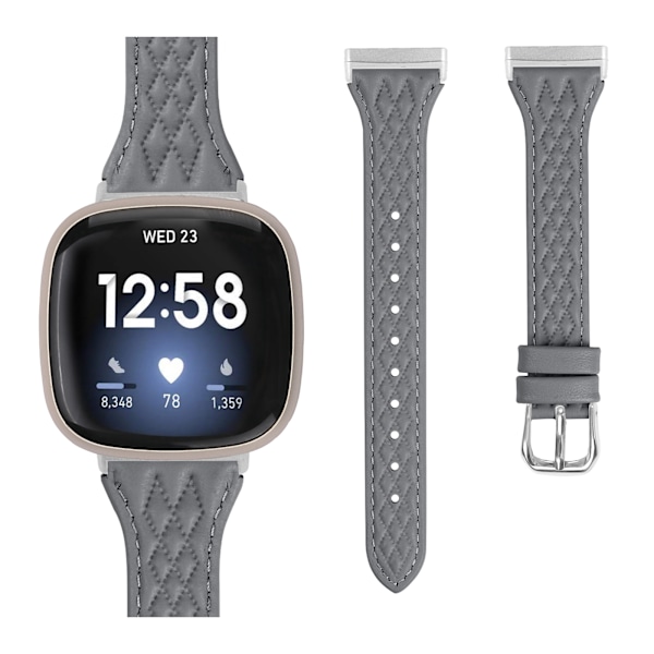Aidosta nahasta valmistettu kellonhihna Fitbit Versa 4:lle Harmaa