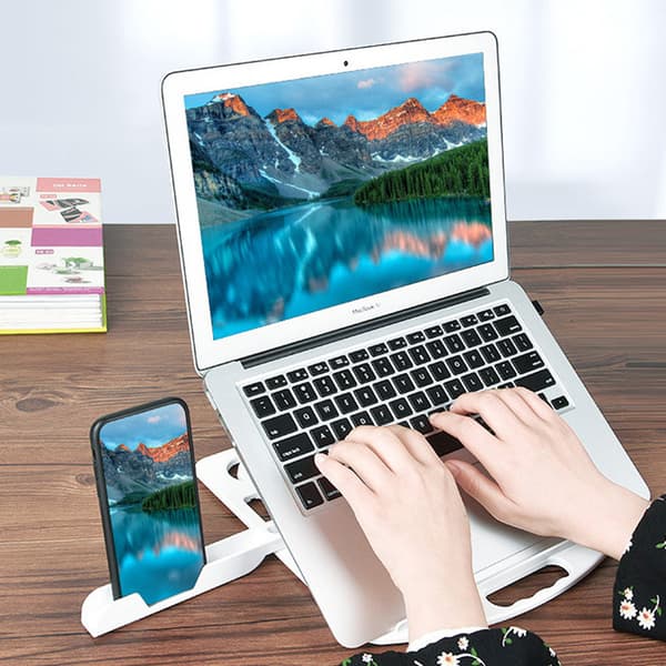 Justerbart laptopstativ med telefonhållare White White