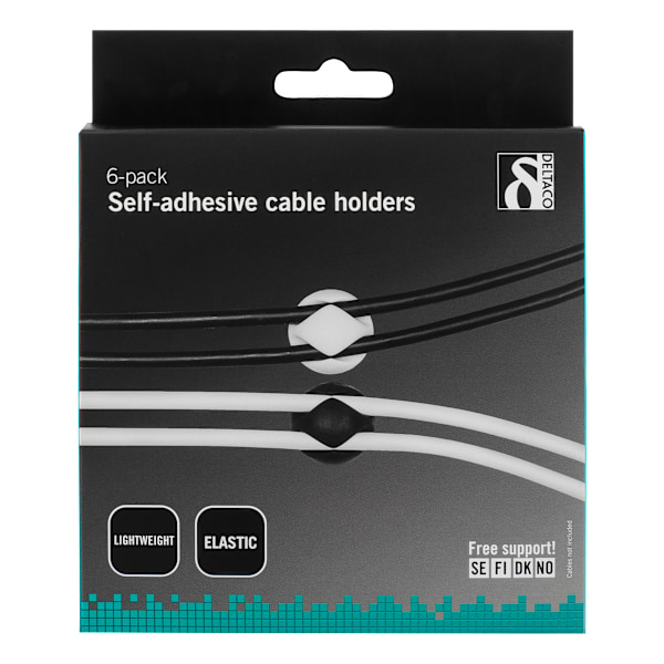 Self adhesive cable holder in rubber 6pack black/white/grey