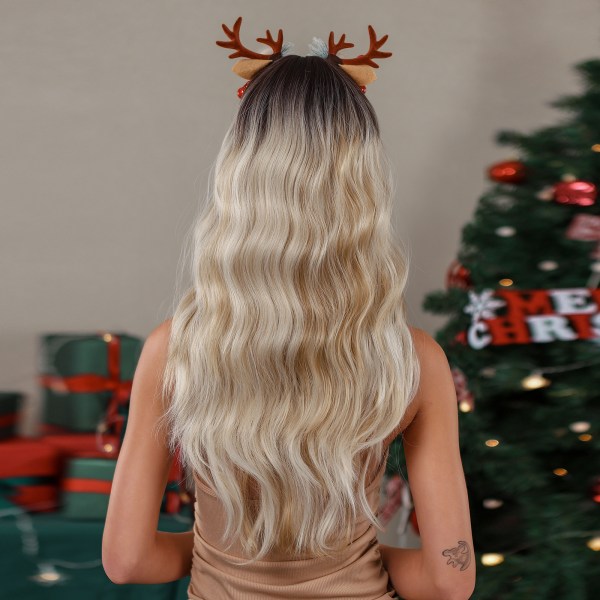 Julebølget paryk med langt krøllet hår Guld