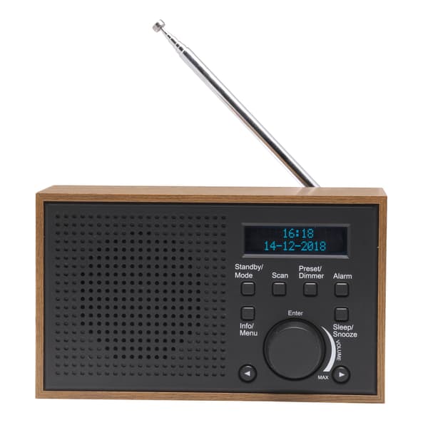 Radio FM DAB+ Klocka Alarm DAB-46DGR Trä/Grafitgrå