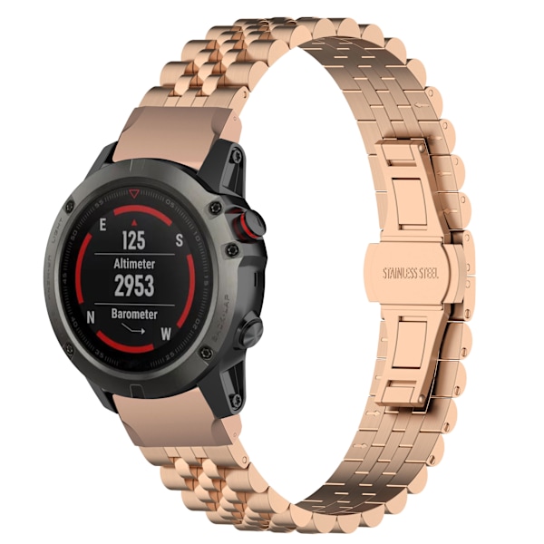 Urrem i rustfrit stål Garmin Fenix 6X GPS/6X Pro/6X Sapphire GPS/5X Sapphire/5X GPS/5X Plus/3/3 HR/3 Sapphire/D2 Bravo/Q Rose guld