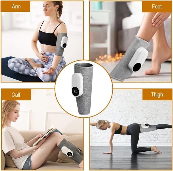 Trådlös benmassager med luftkompression och värme - Set om 2 för avslappning och förbättrad cirkulation Grey Grey