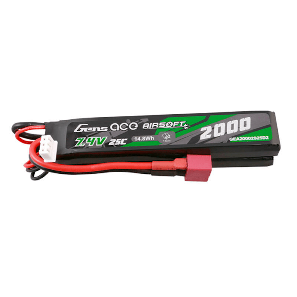 Gens Ace 25C 2000mAh 2S2P 7,4V sadel Airsoft Gun Lipo-batteri med Mini Deans(T)-kontakt